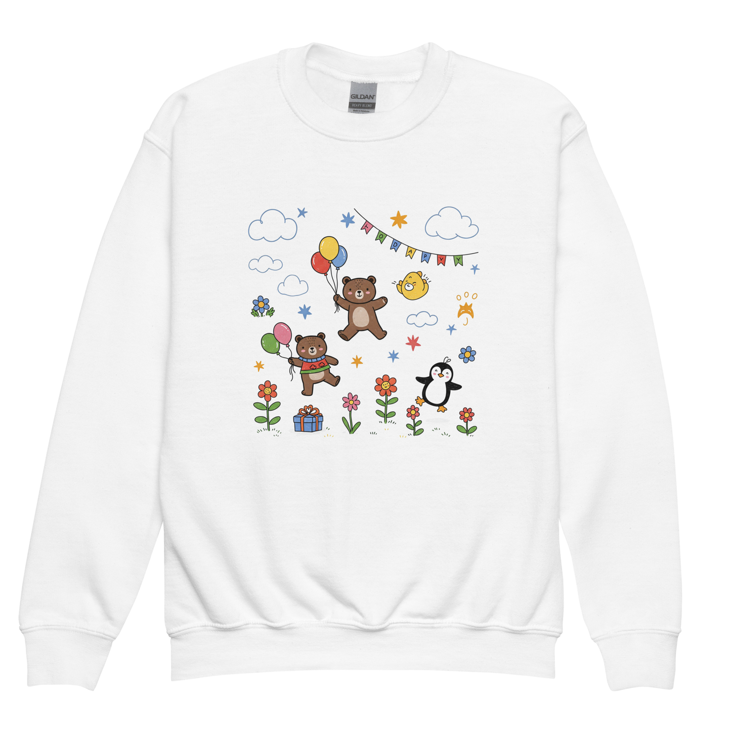 Adventure Time Sweatshirt with cartoon bear and balloon design.