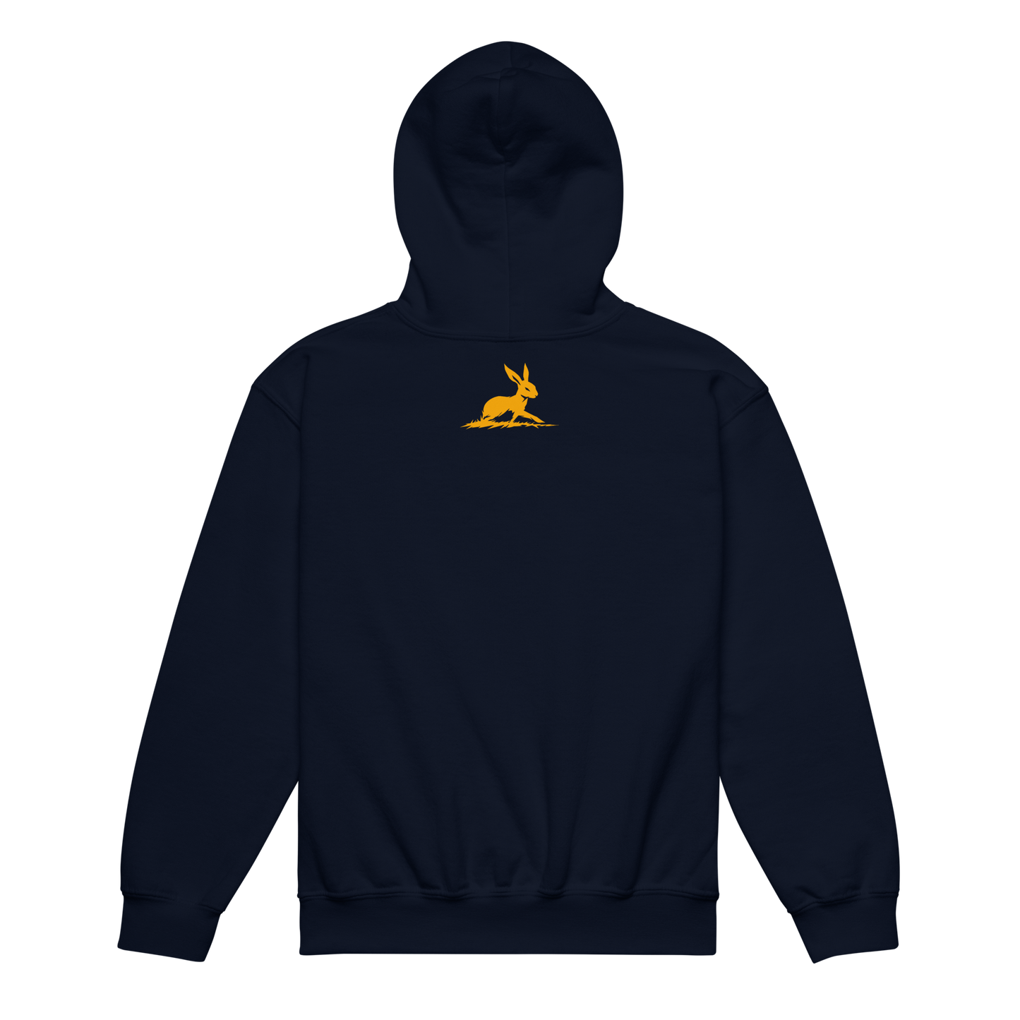 Black hoodie with yellow rabbit design, named Sniffing Around.