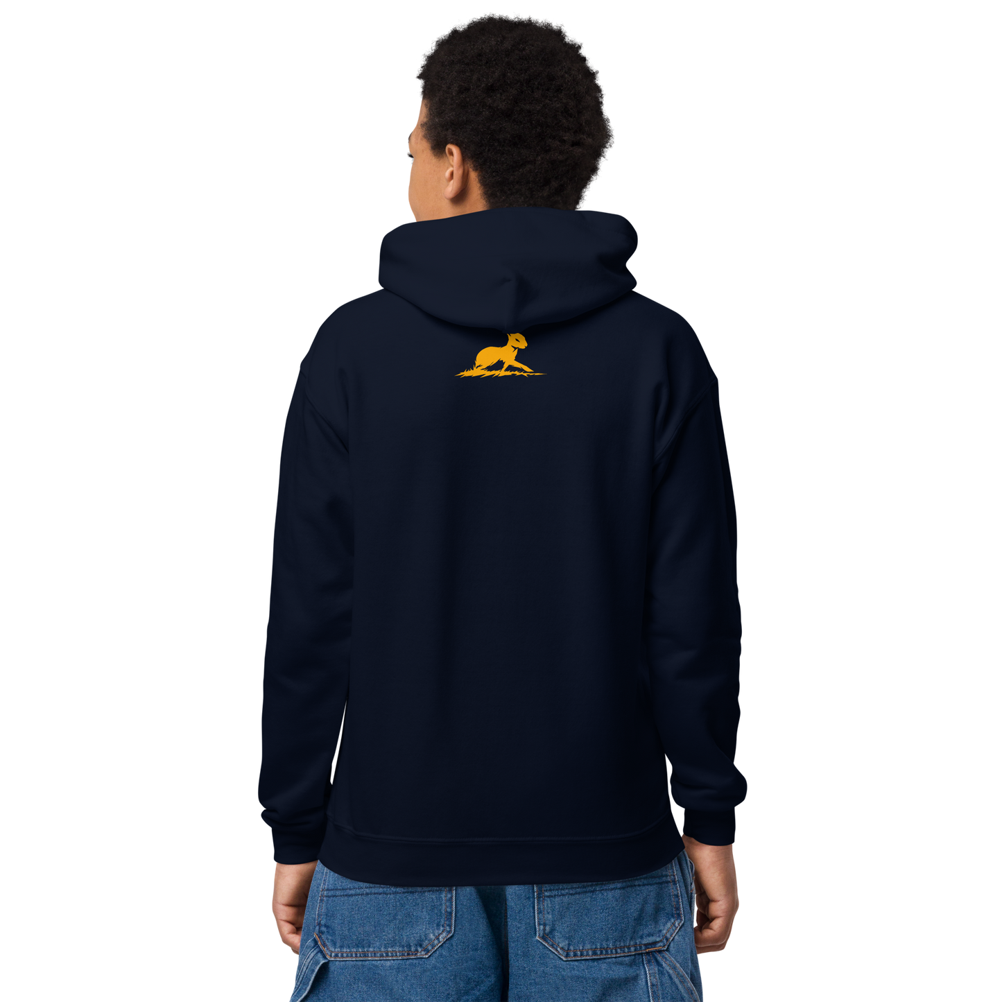 Sniffing Around youth hoodie, close-up of durable, breathable fabric and pocket.