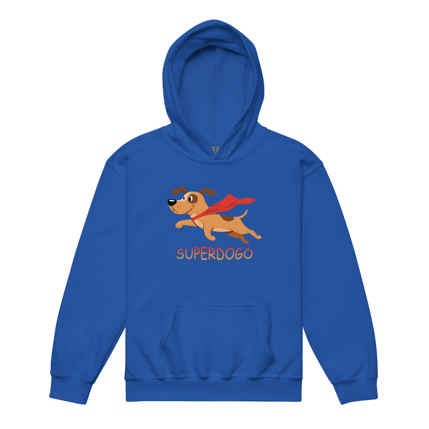 Superdogo Hoodie featuring a cartoon dog with a cape.