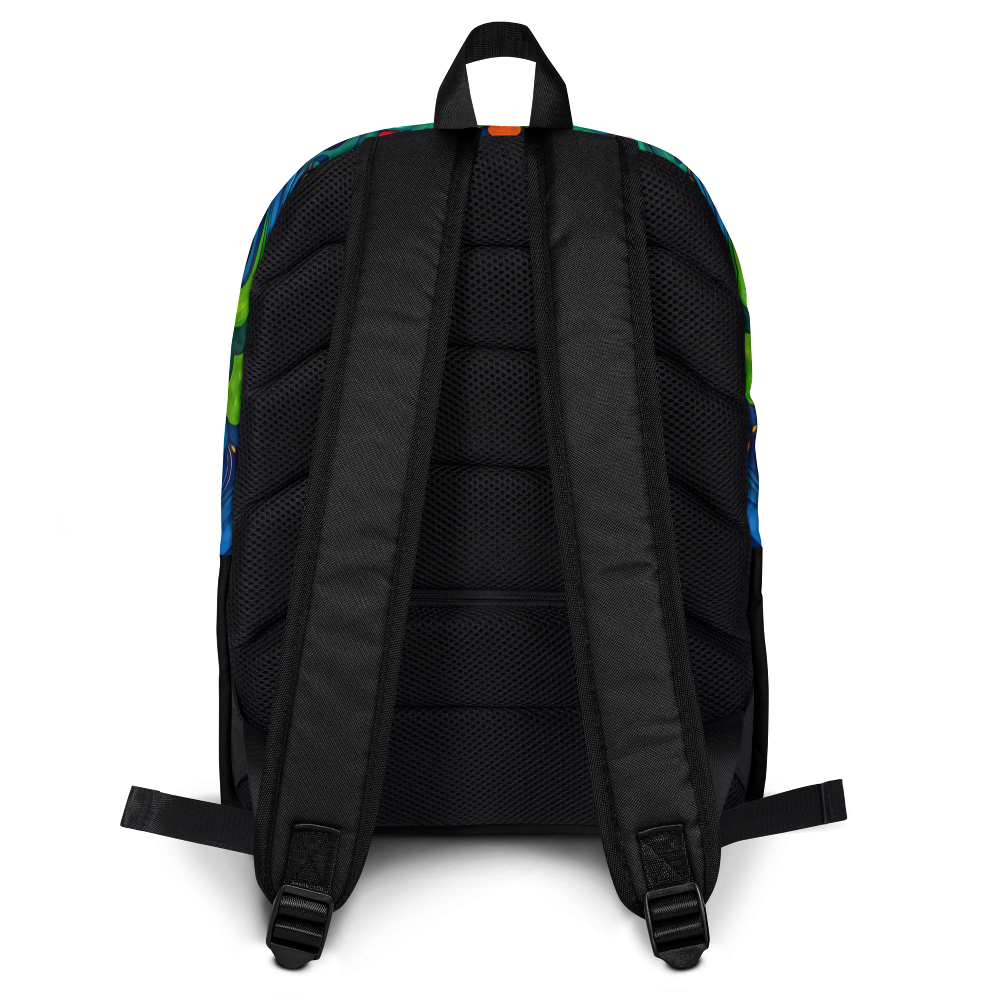 Bohemian Rhapsody Backpack, back view, showcasing ergonomic straps and pockets.