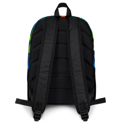Bohemian Rhapsody Backpack, back view, showcasing ergonomic straps and pockets.