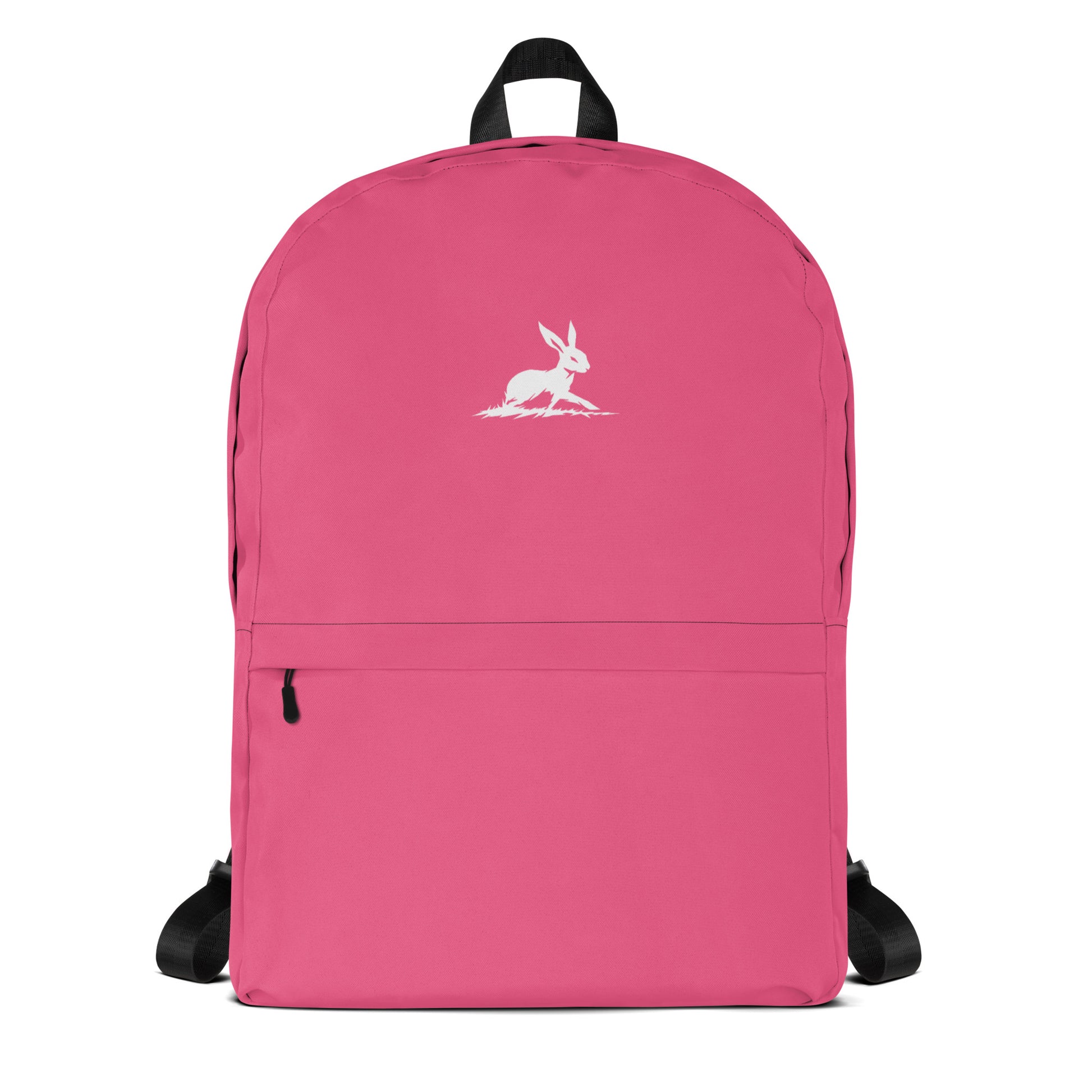 Light Pink Backpack with white rabbit design, showcasing sleek, water-resistant fabric.