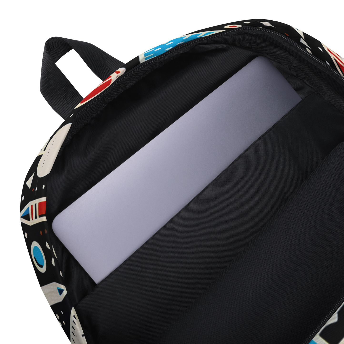 Knowledge Navigator (B) backpack with zipper, logo, and laptop compartment.