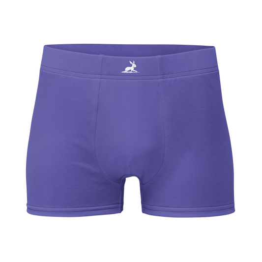 Purple Boxer Briefs with rabbit logo, seamless back, lined front pouch.