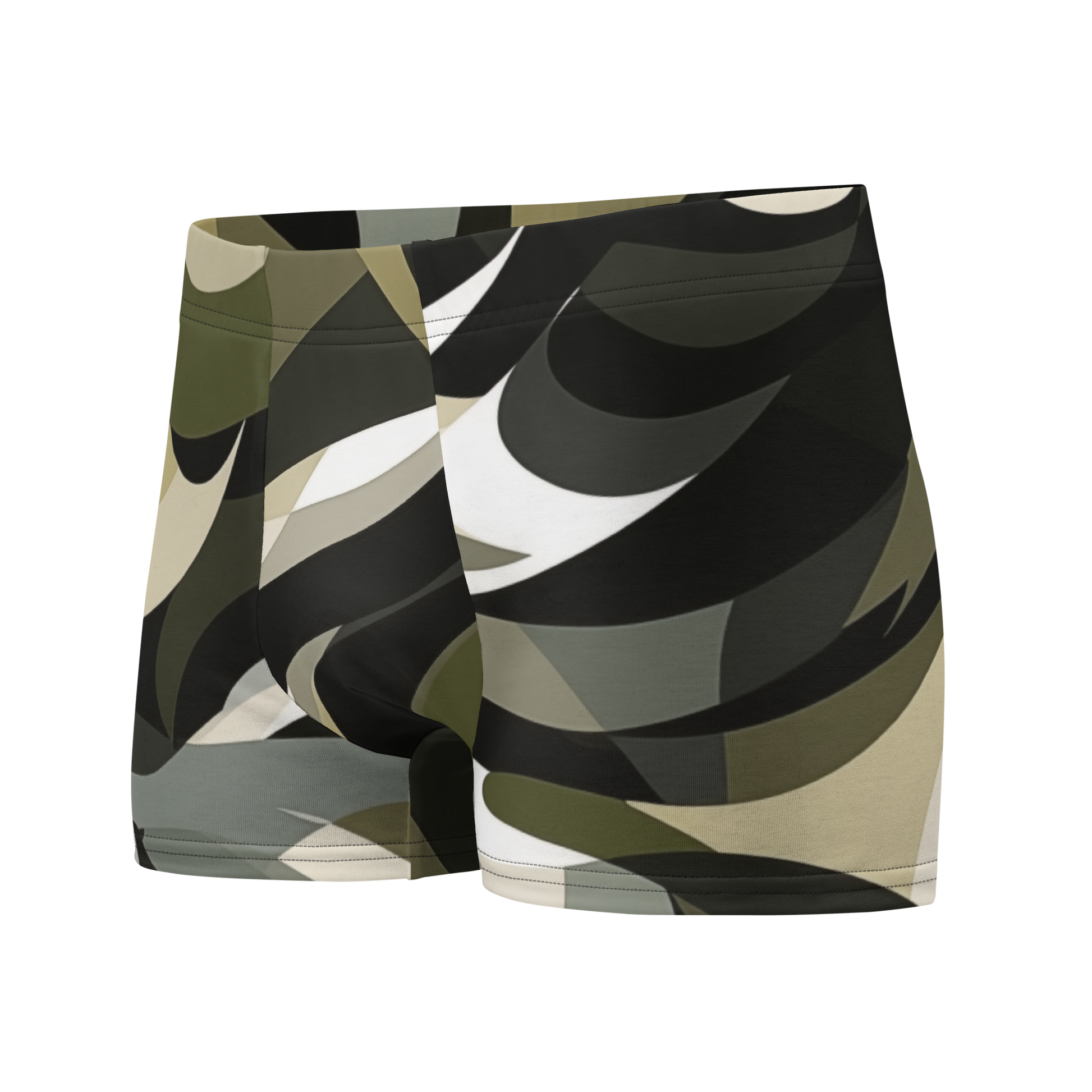 Camo Boxer Briefs 1 fabric close-up, highlighting stretchy, snug-fit material.