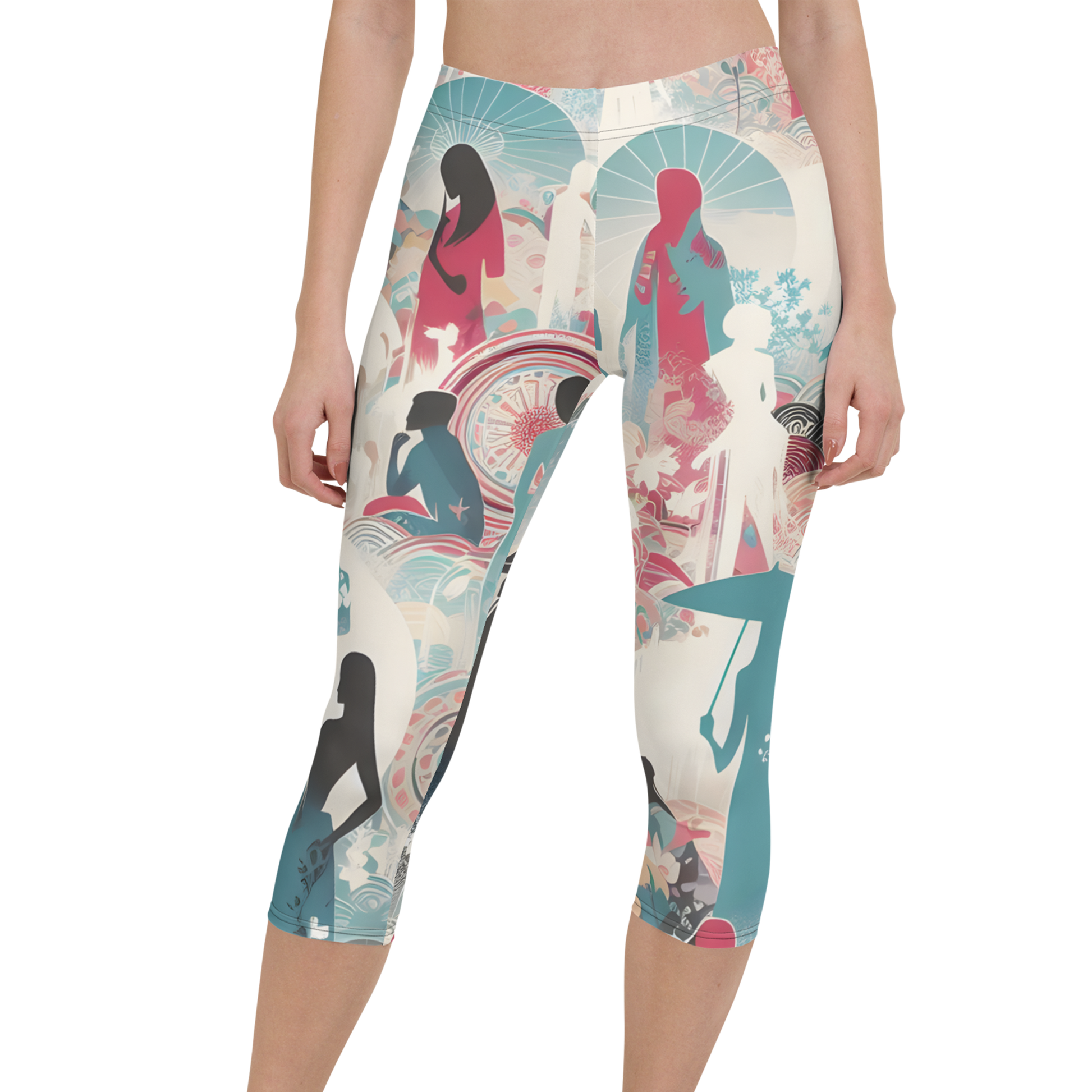Woman wearing Capri Leggings, showcasing their soft, stretchy fabric.