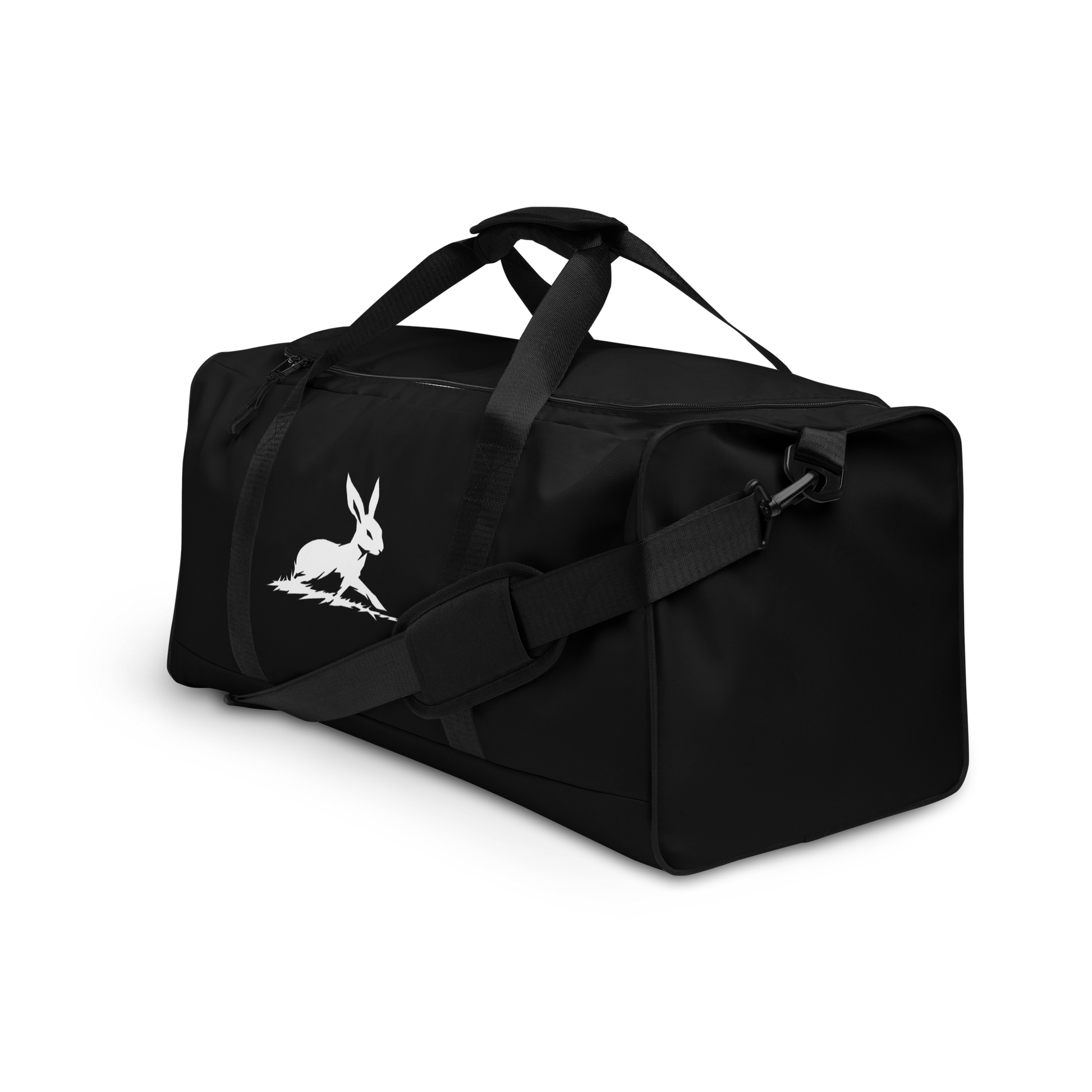 Biliping Duffel Bag with white rabbit design, featuring multiple pockets and straps.