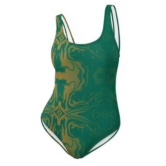 Gold & Jade Flow one-piece swimsuit with scoop neckline and low back.