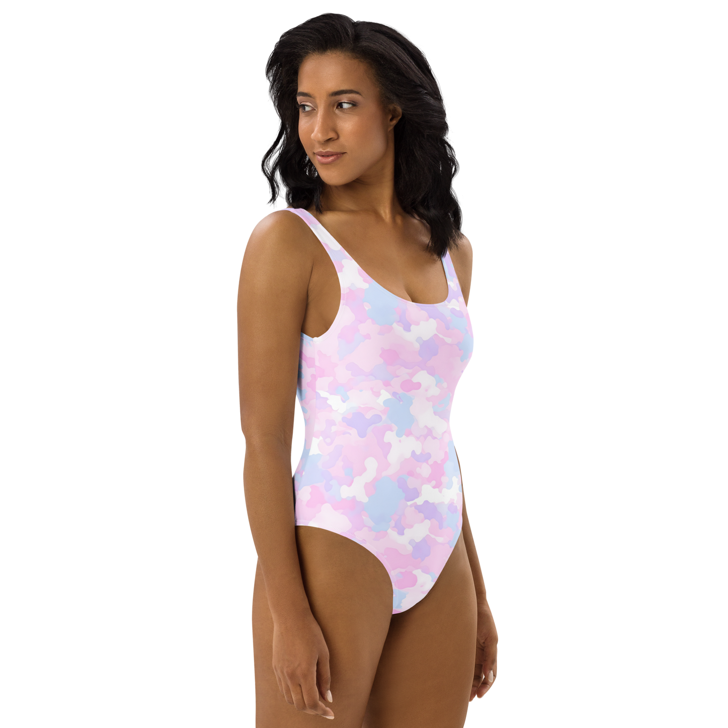 Dreamscape Camo Swimsuit close-up, highlighting sleek silhouette and soft stretch.