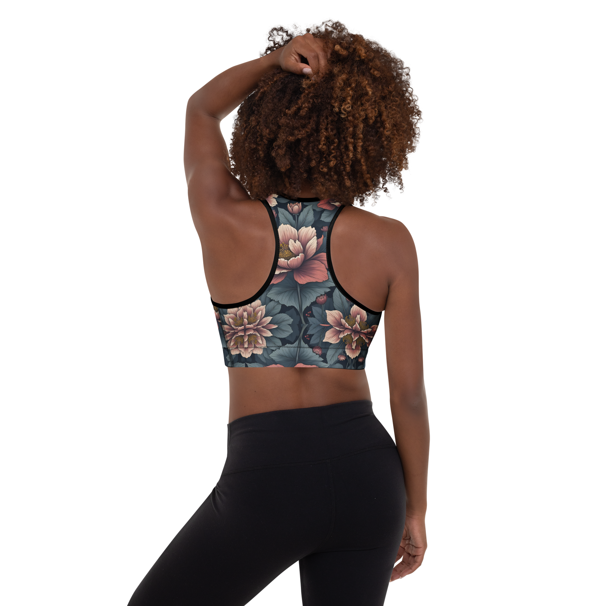 Deep Bloom Sports Bra with reinforced straps and racerback design.