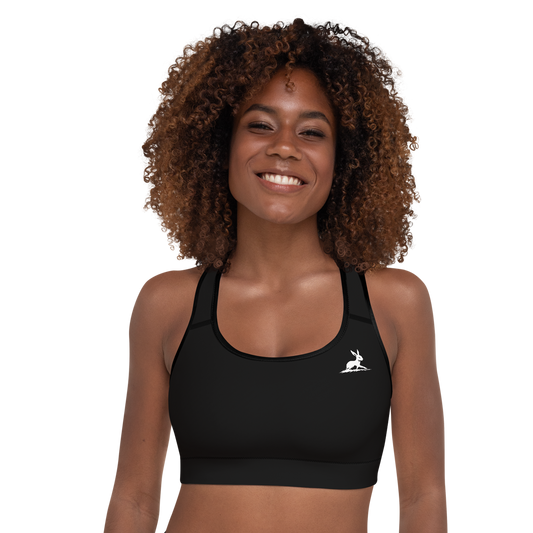 Biliping Sports Bra, close-up of woman wearing supportive black sports garment.