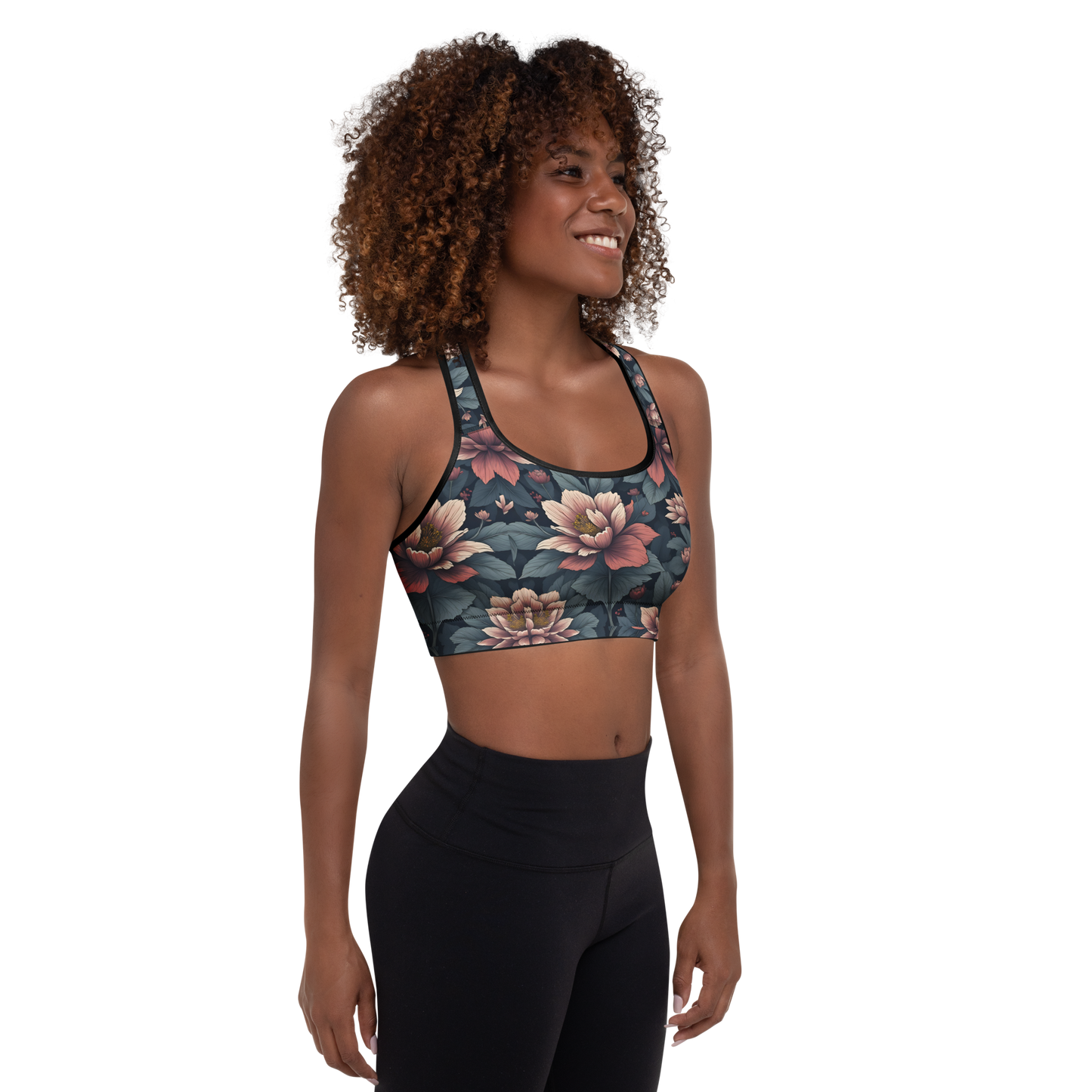Deep Bloom Sports Bra featuring reinforced straps and moisture-wicking fabric.