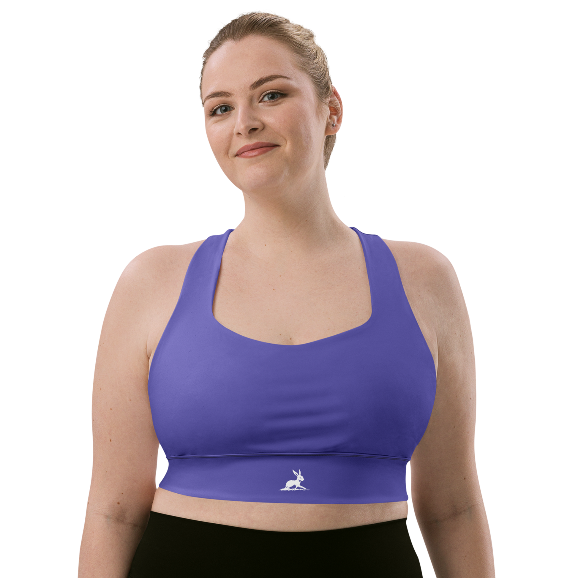 Purple Rain Sports Bra, close-up of compression fabric and sleek fit on shoulder.