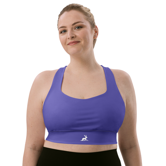 Purple Rain Sports Bra, close-up of compression fabric and sleek fit on shoulder.