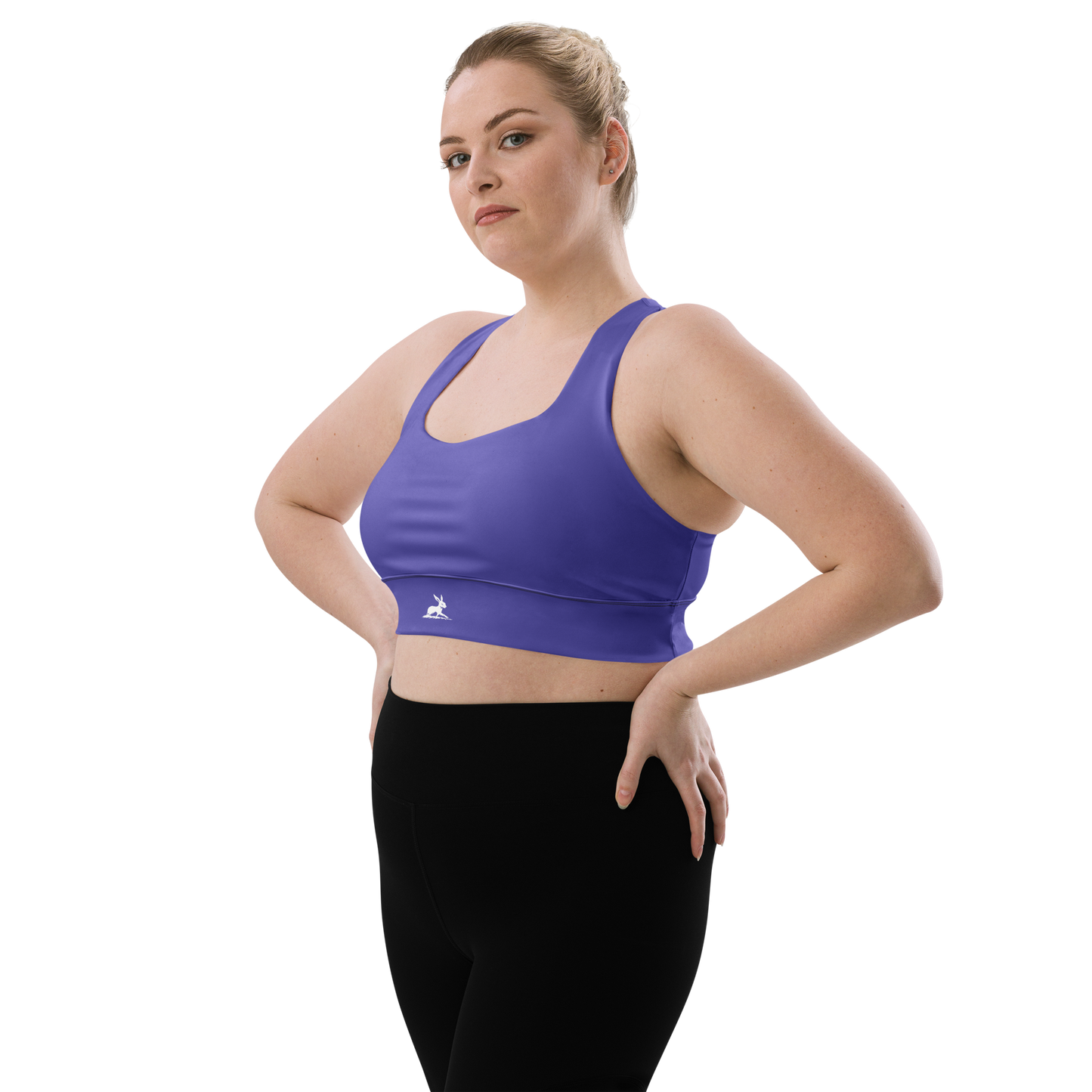 Close-up of Purple Rain Sports Bra showcasing sleek cut and supportive fit.
