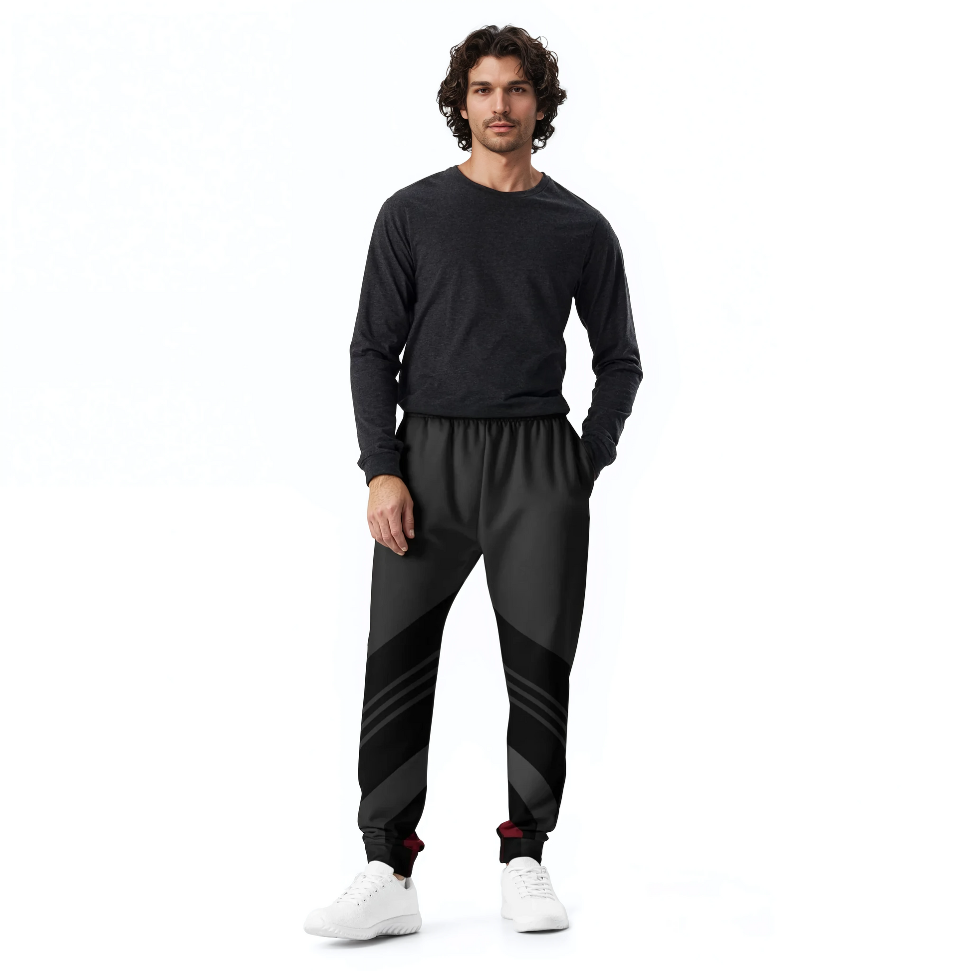 Men's Joggers close-up showcasing soft, cotton-feel fabric and cuffed legs.