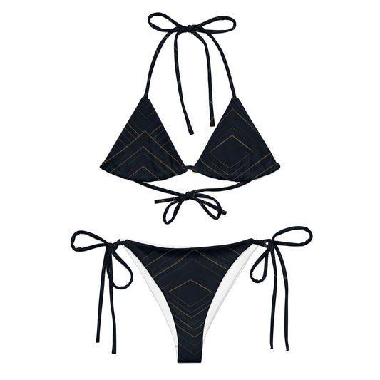 Close-up of Linear Luxe Bikini's adjustable ties and smooth, recycled fabric.