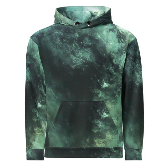 Verdveil hoodie close-up; soft fabric, brushed fleece interior, relaxed fit.