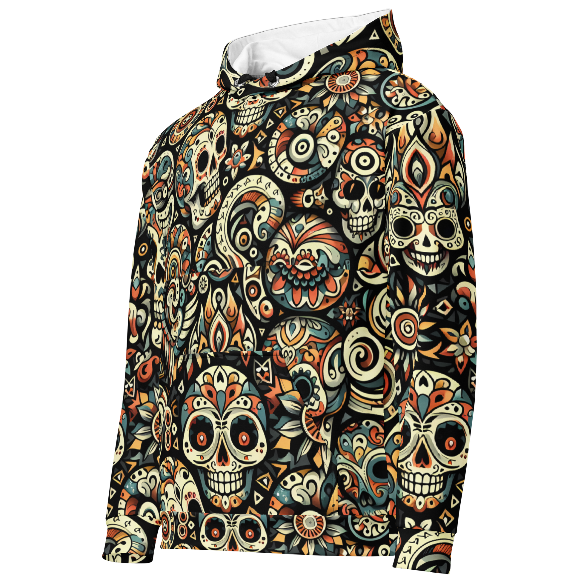 Grimz Hoodie featuring a vibrant pattern, soft exterior, and brushed fleece interior.
