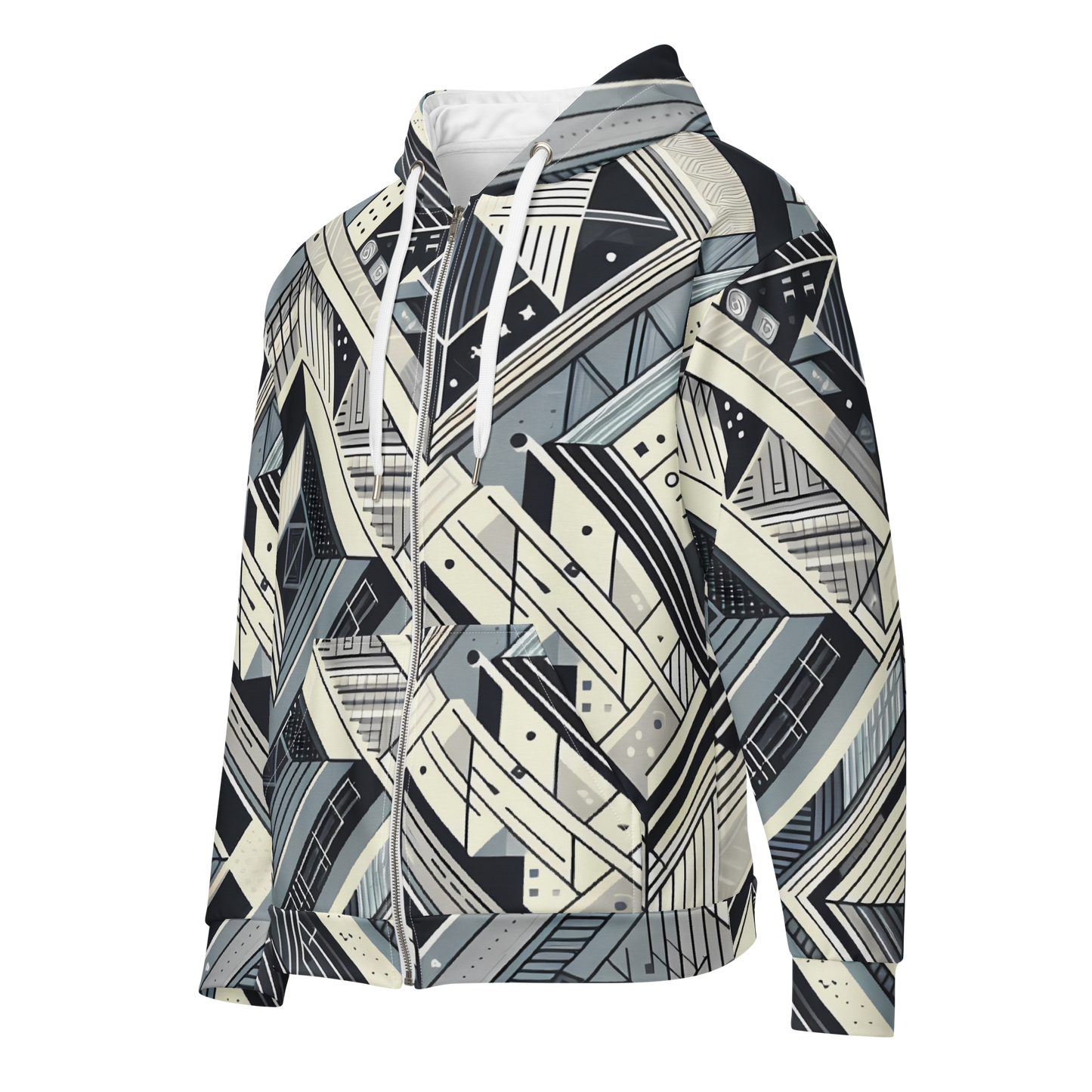 Zip hoodie of Pattern Sq with artistic pattern and relaxed fit.