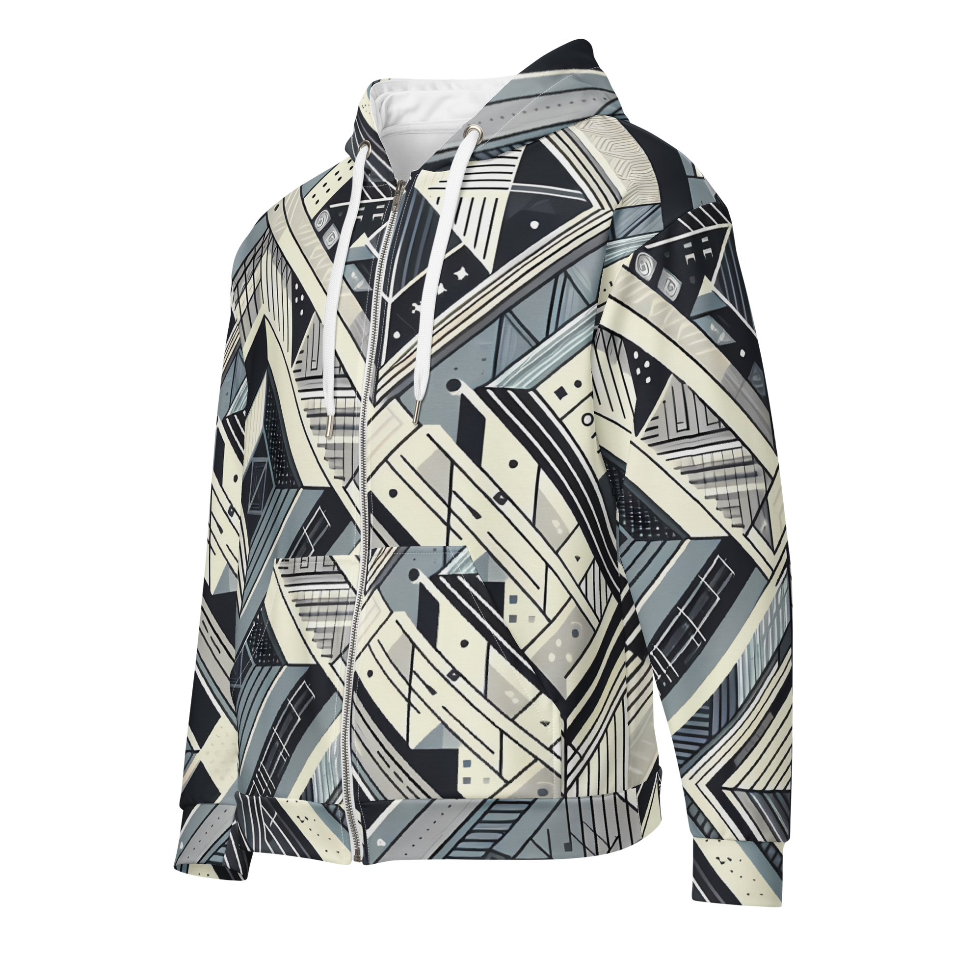 Zip hoodie of Pattern Sq with artistic pattern and relaxed fit.