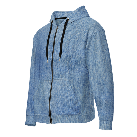True Ease Zip hoodie with black zipper and straps, showcasing sustainable design.