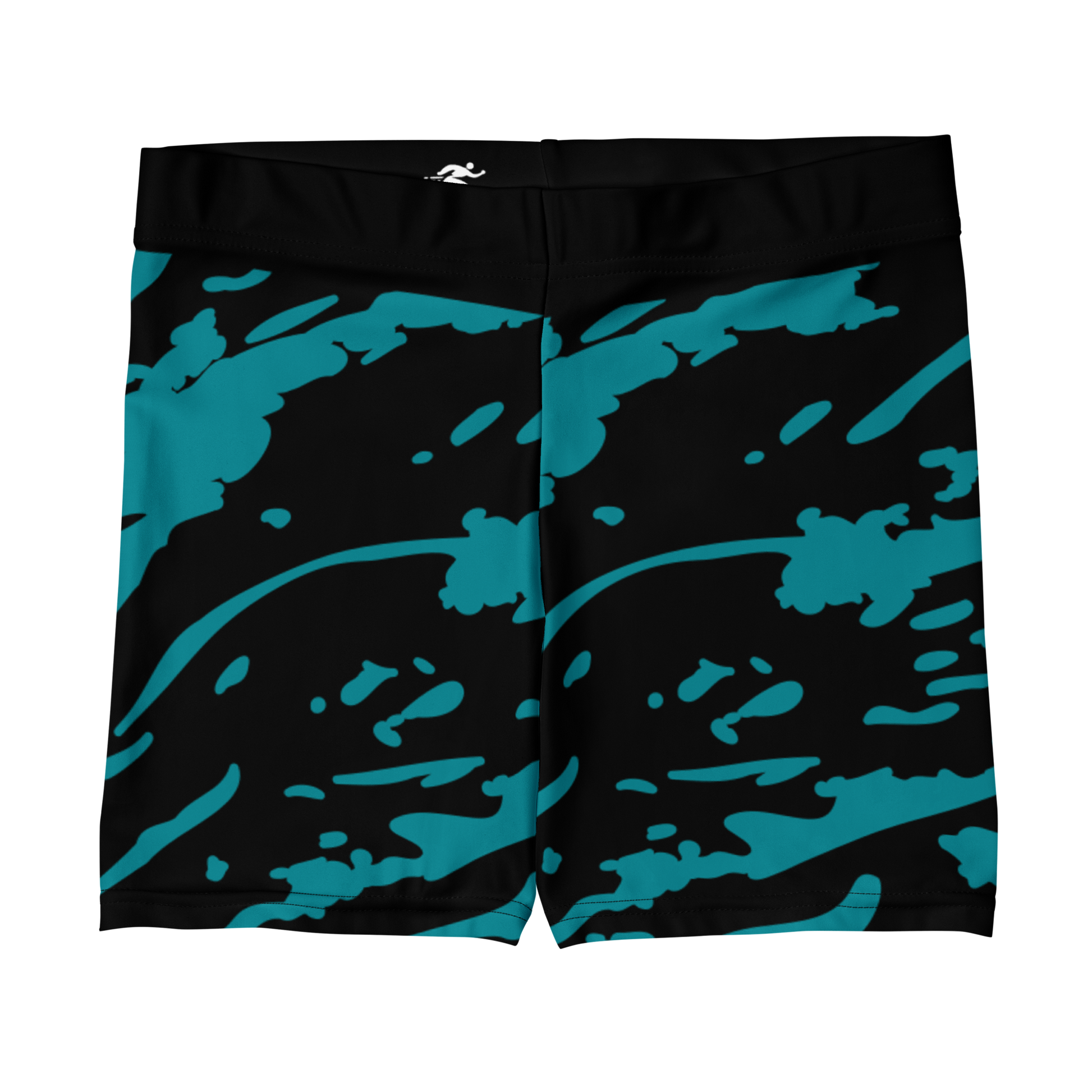 HydroDash Shorts with blue paint splash, highlighting vibrant, flexible fabric.