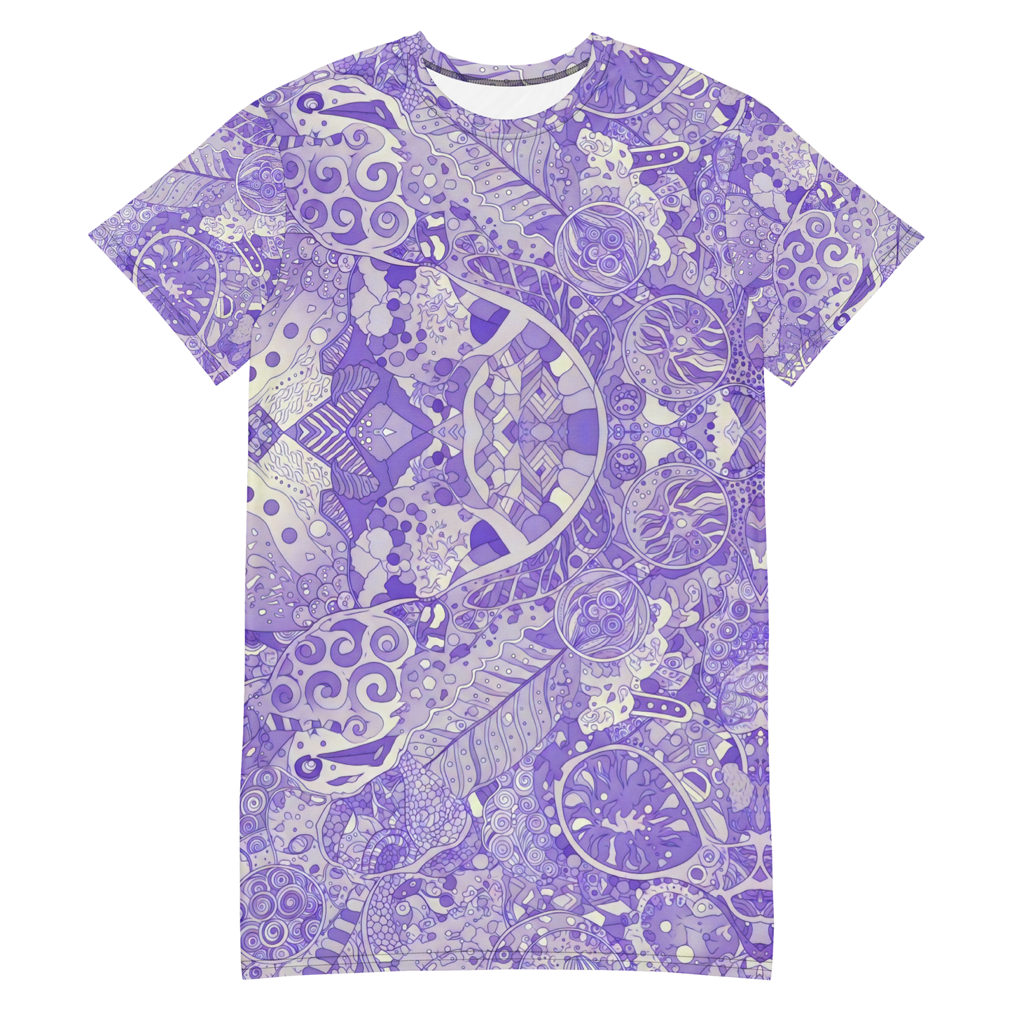 Lilaea's Labyrinth Dress with intricate purple and white pattern.