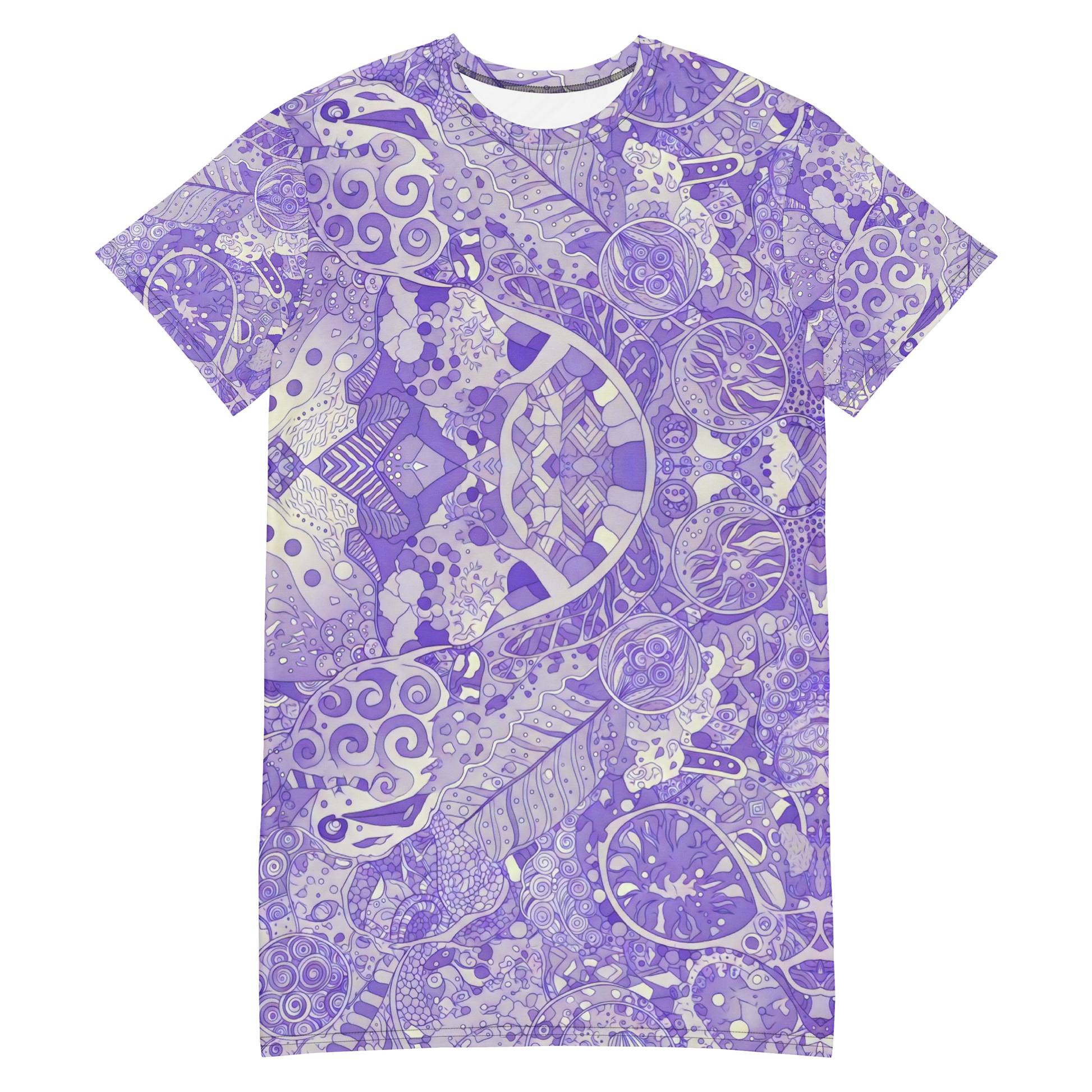 Lilaea's Labyrinth Dress with intricate purple and white pattern.