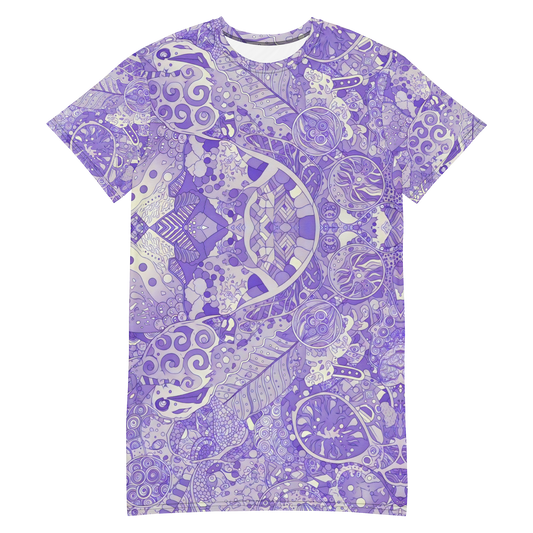 Lilaea's Labyrinth Dress with intricate purple and white pattern.