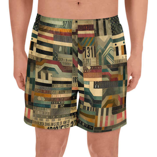 Men's Athletic Shorts 1 with graphic design, elastic waistband, and drawstring.