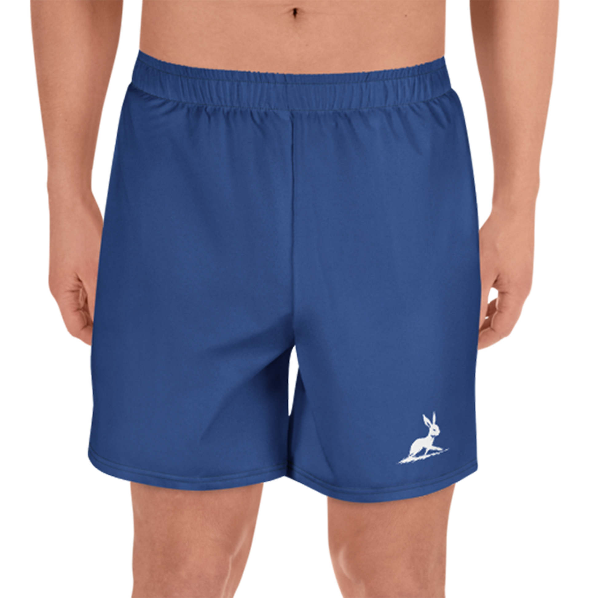 Man wearing Men's Athletic Shorts 3, showcasing their length and comfortable fit.
