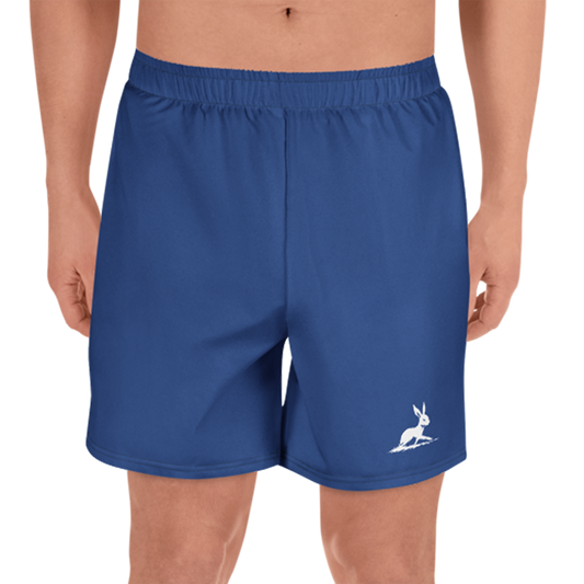 Man wearing Men's Athletic Shorts 3, showcasing their length and comfortable fit.