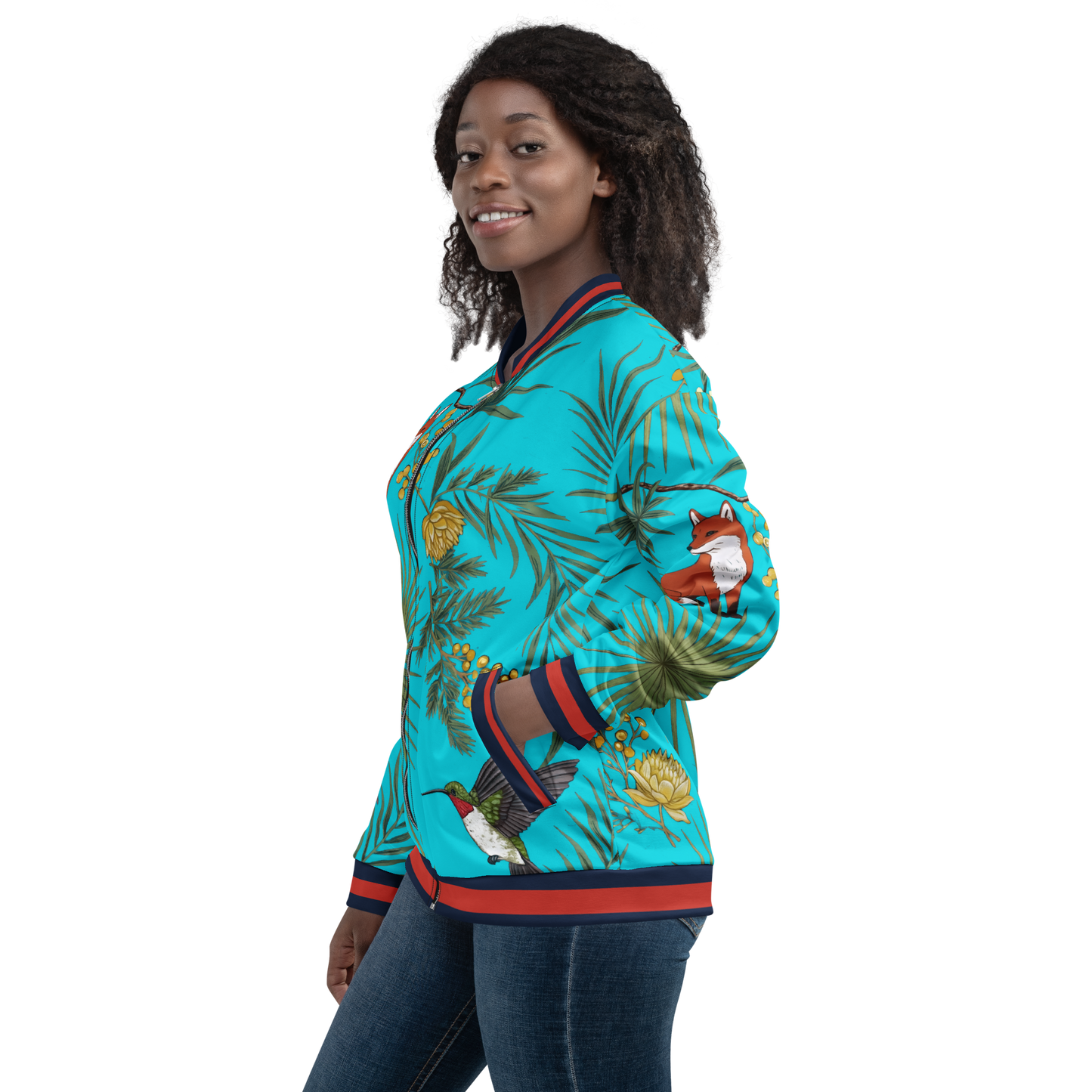 Tropical Bloom bomber jacket with all-over print and relaxed fit.