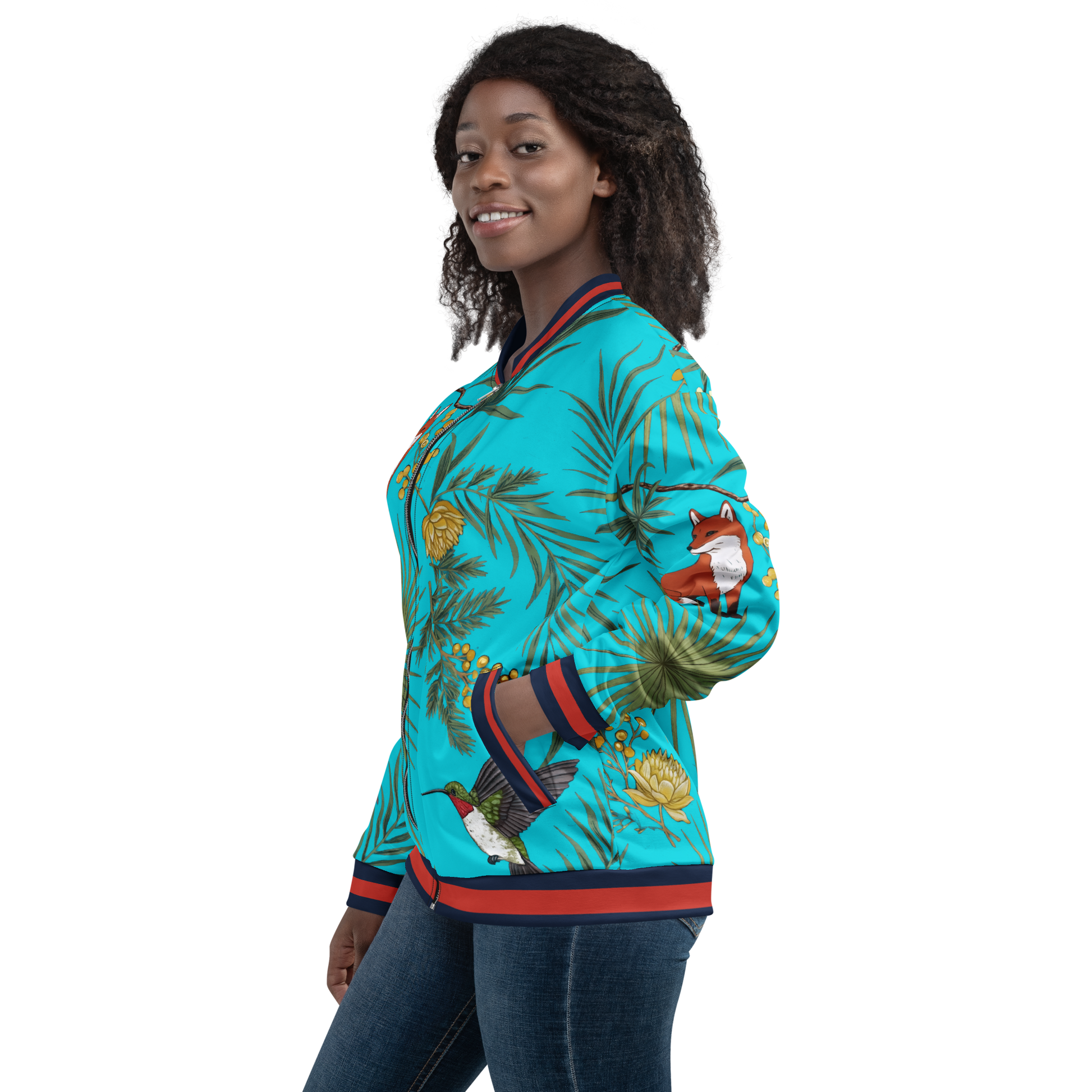 Tropical Bloom bomber jacket with all-over print and relaxed fit.
