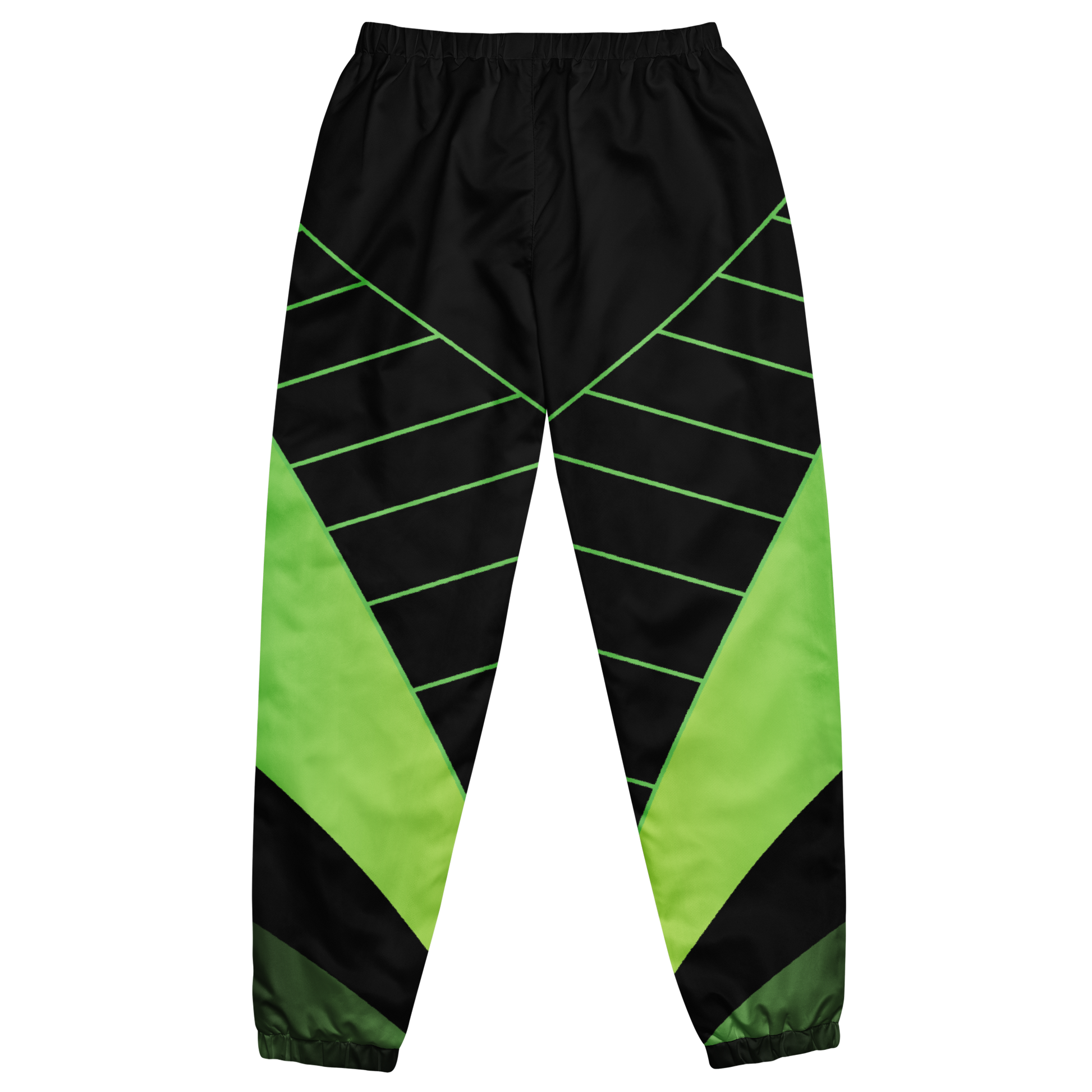 Everyday Essential Track Pants, black and green, with elastic ankle cuffs.