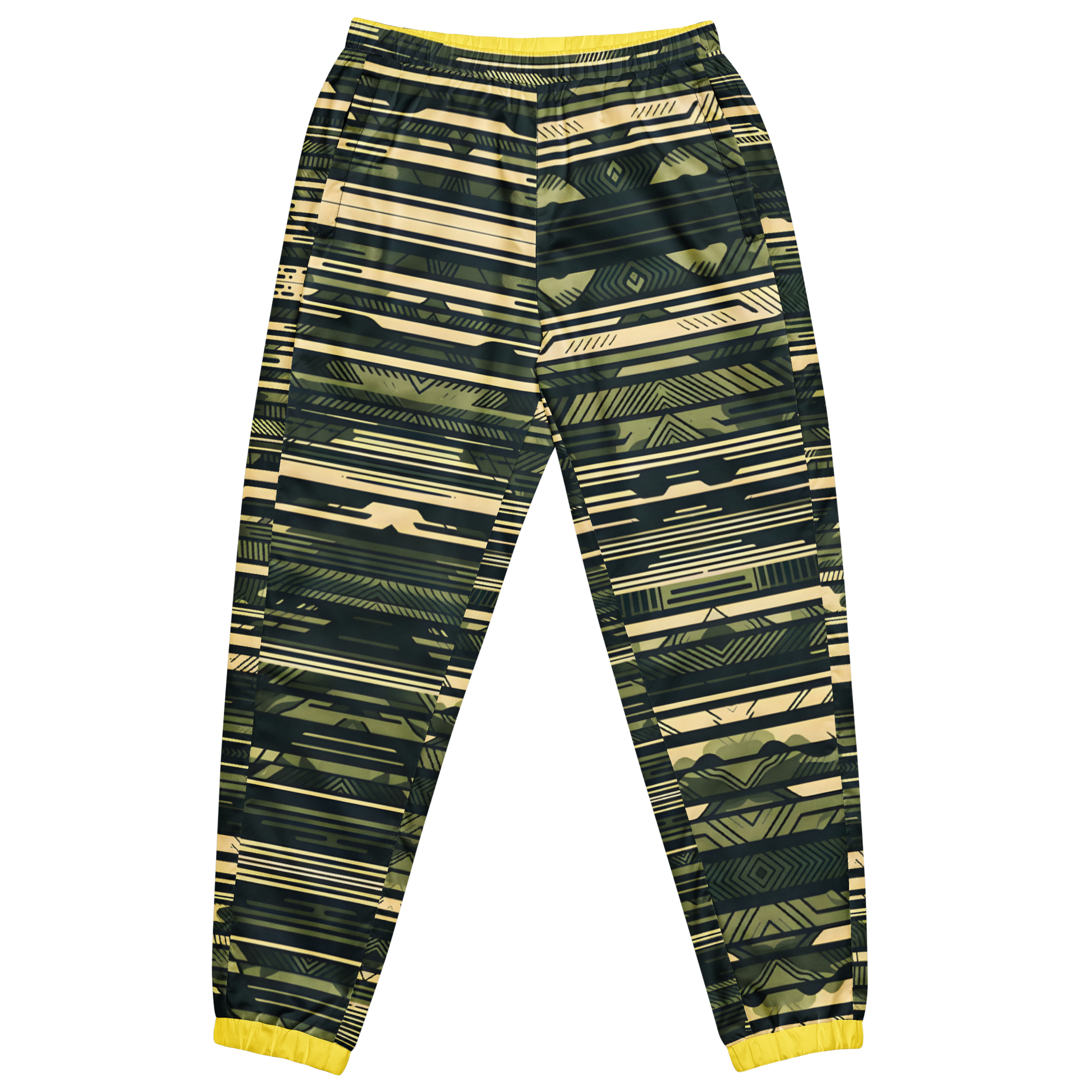 Camo Style Track Pants with elastic ankle cuffs and zip pockets.