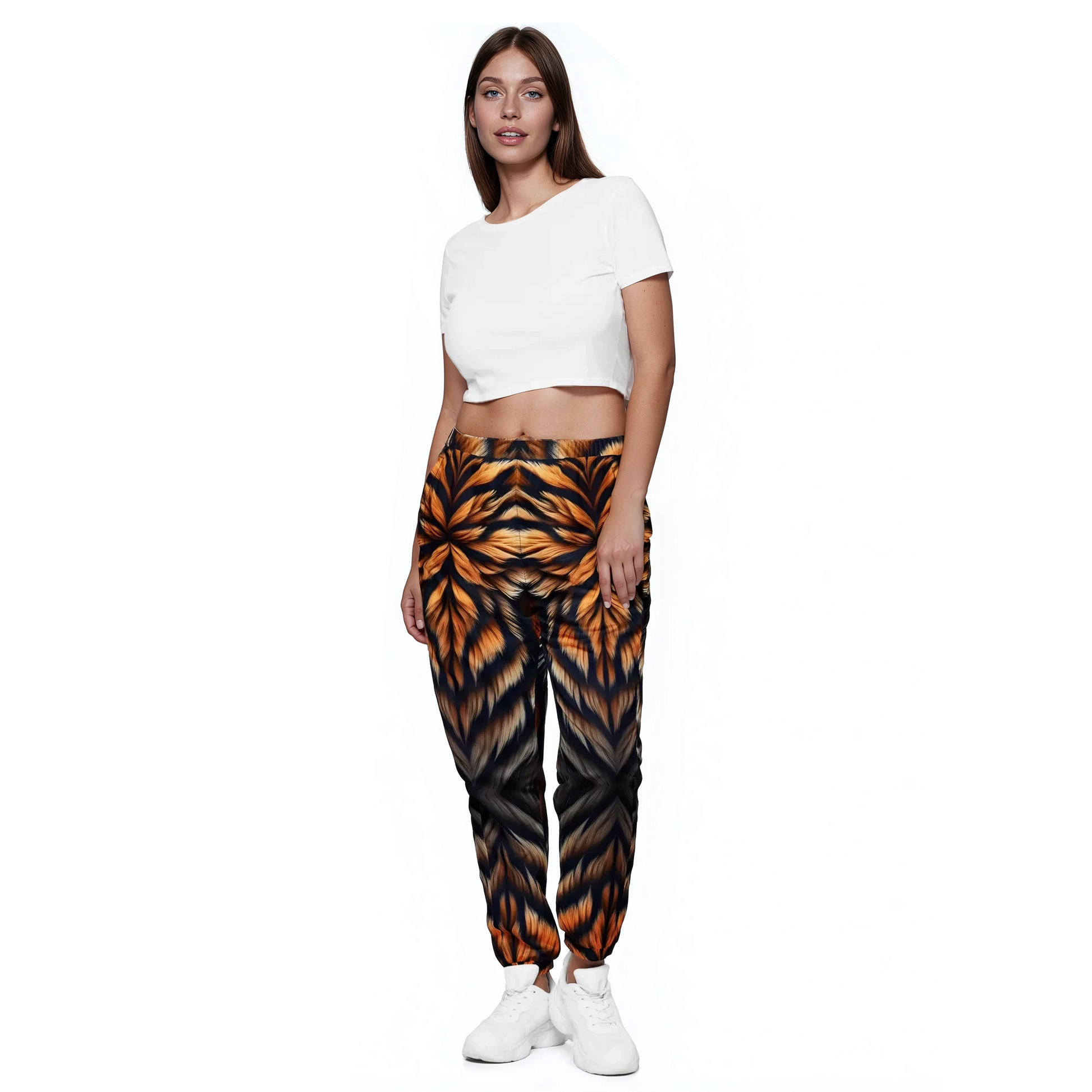 Ember Tiger Track Pants with elastic cuffs and drawcord waist.