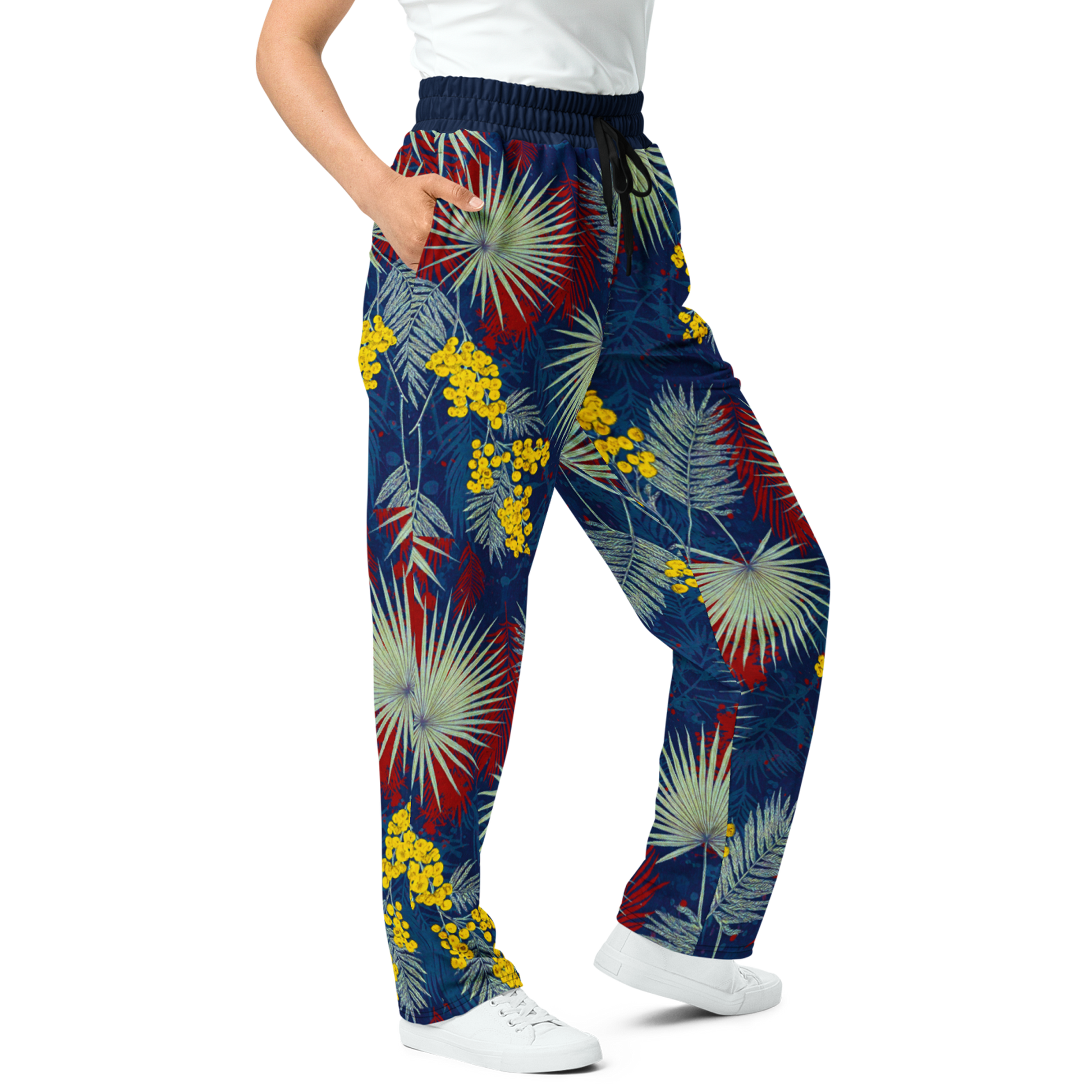 Mimosa Bloom Joggers with wide-leg fit and deep side pockets.