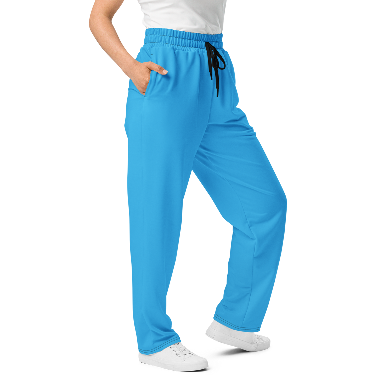 Summer Flow Joggers: close-up of wide-leg joggers worn with blue pants.