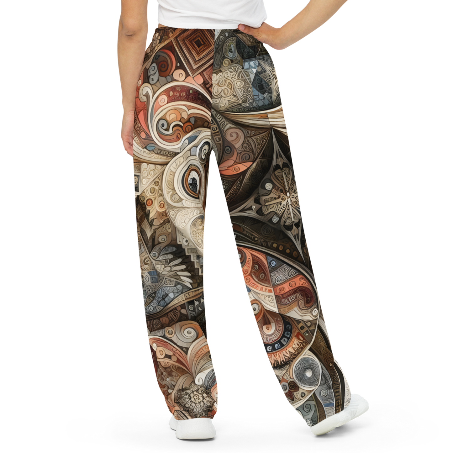 Gear of Mystery Wide-Legs: close-up of soft, wide-leg pants with elastic waistband.