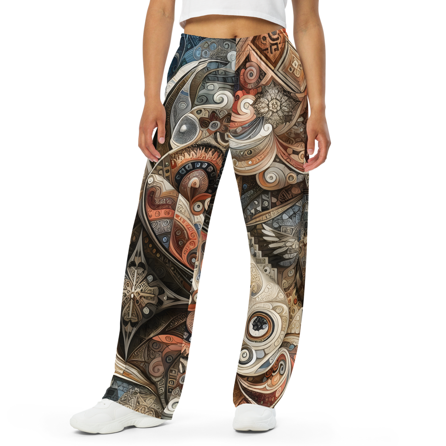 Gear of Mystery Wide-Legs pants, showcasing a relaxed fit and adjustable waistband.