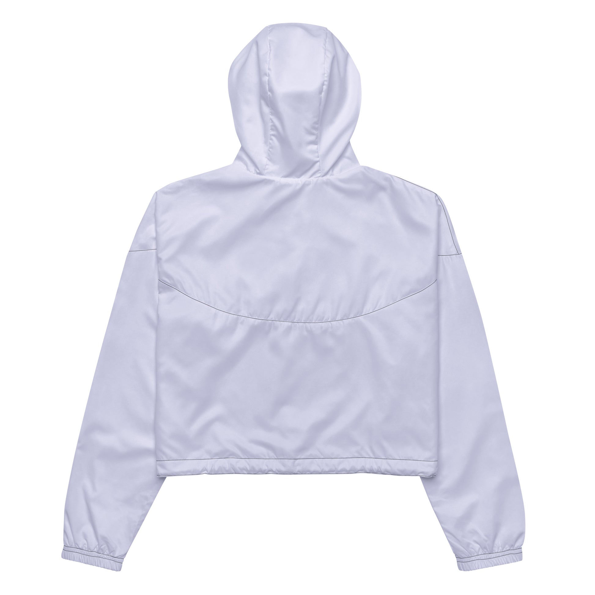 Lilac Loop Windbreaker: white hooded jacket with adjustable drawcords.