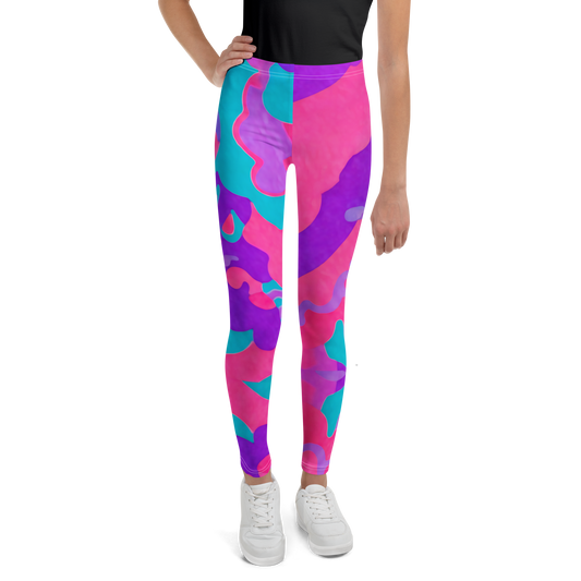 Wonderweave Pants: Close-up of hand adjusting vibrant youth leggings.