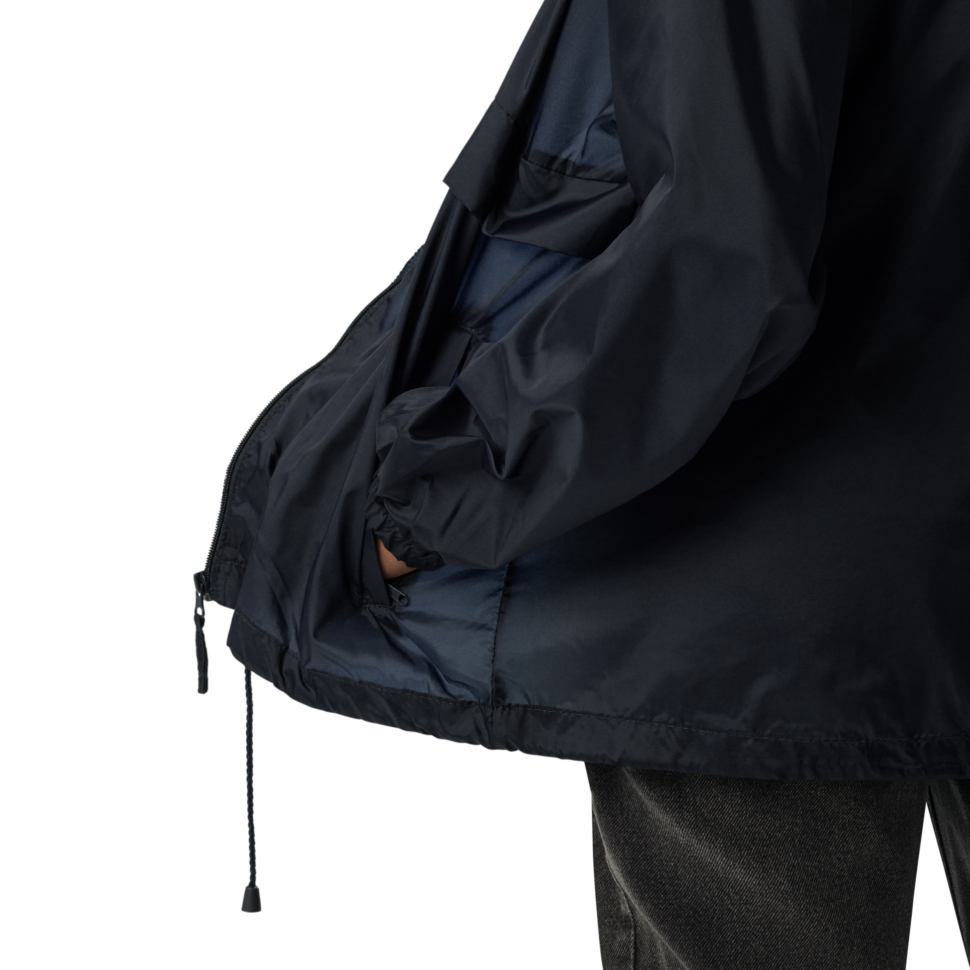 True Nature Windbreaker, lightweight with zip-up front and drawstring hood.