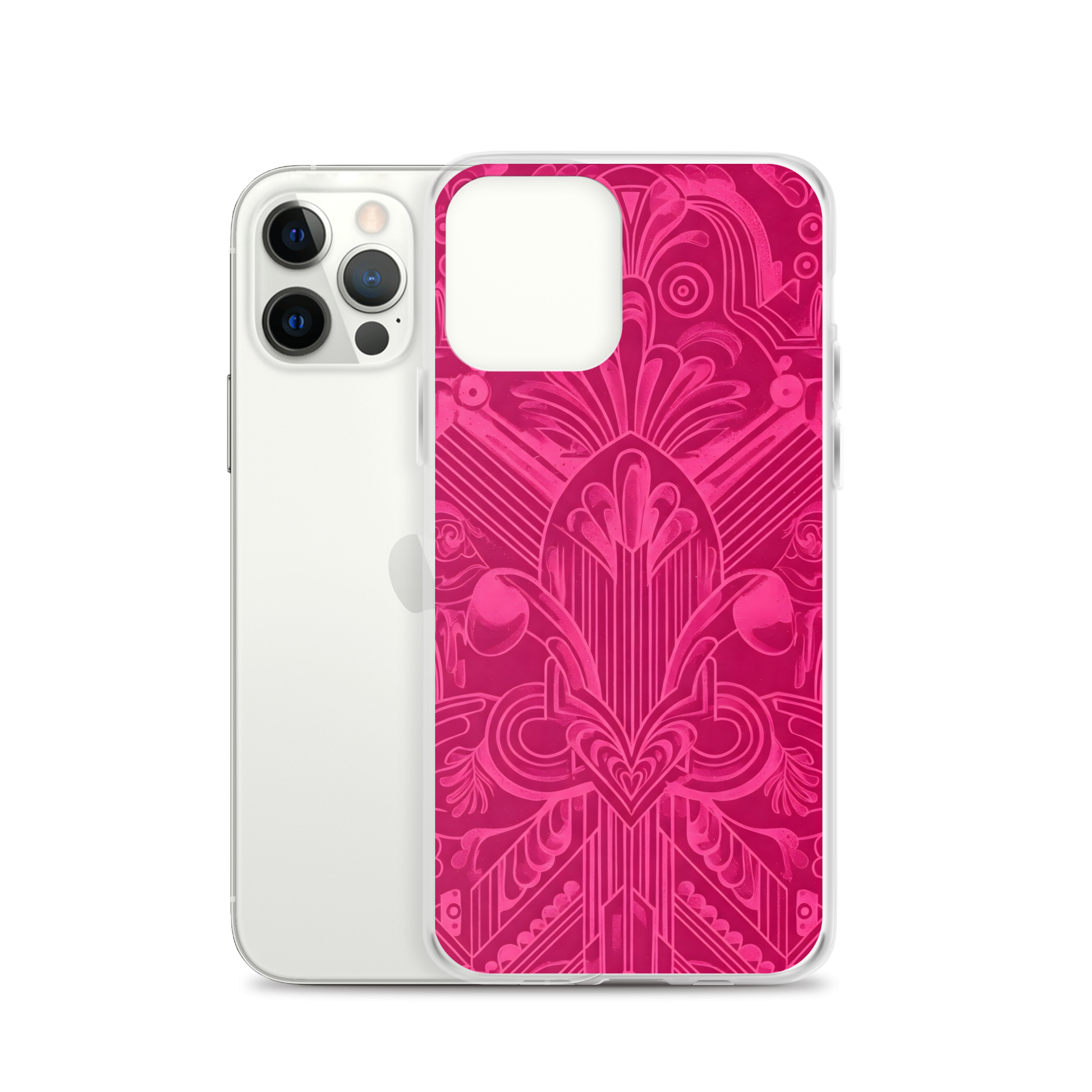 Pink Art Deco Case for iPhone® with flexible, transparent sides.