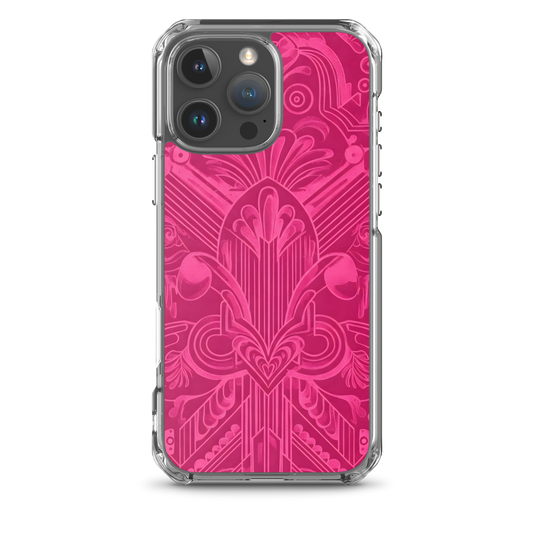Pink Art Deco Case for iPhone® with transparent sides and precise port openings.