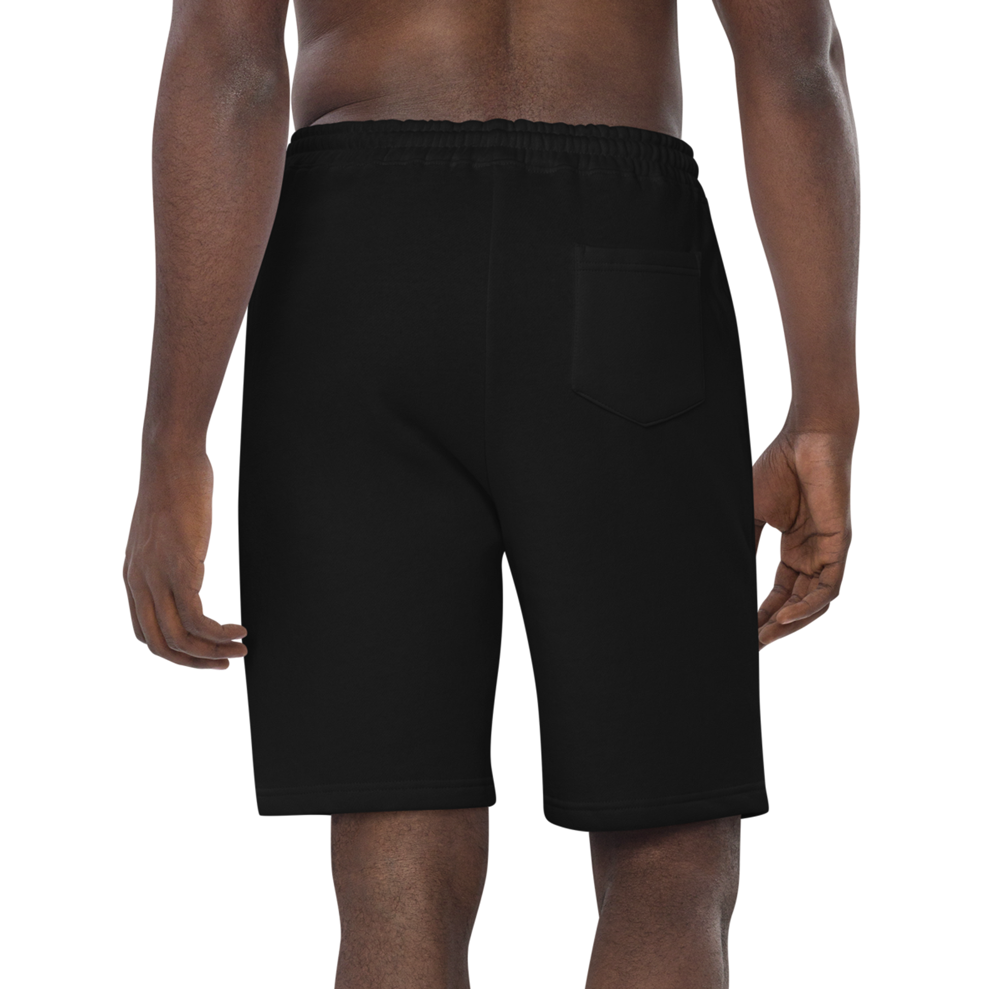 Men's Fleece Shorts with adjustable waistband, soft lining, and multiple pockets.