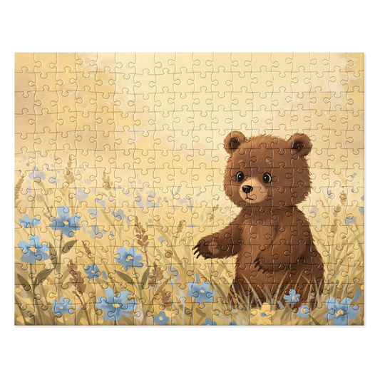 Jigsaw puzzle 4 (252 pcs) featuring a teddy bear in a flower field.